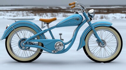 Fototapeta premium Vintage Blue Motorcycle with White Wall Tire