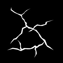 White ground crack or lightning, land surface and breaks from earthquake isolated on black background. Light fractures, fissure in ground, crevices from disaster or drought vector illustration.