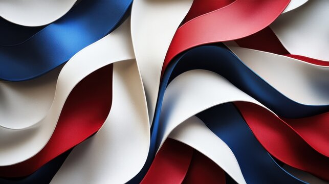 Colorful fabric waves in red, white, and blue create an eye-catching pattern, perfect for patriotic themes or design projects