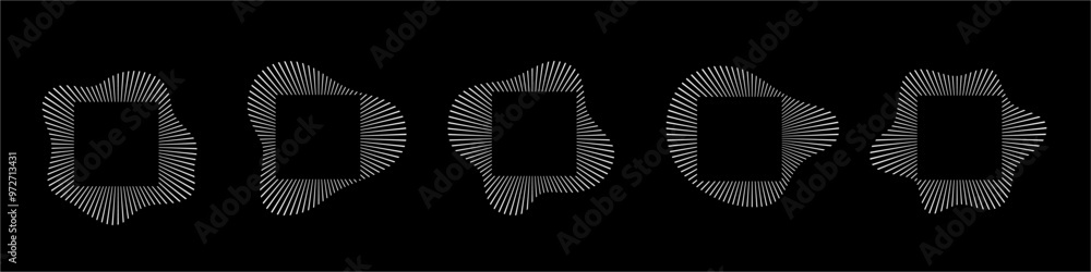 Poster circular sound waves. abstract circular lines pattern. music audio bursts. ring of thin rays with wa