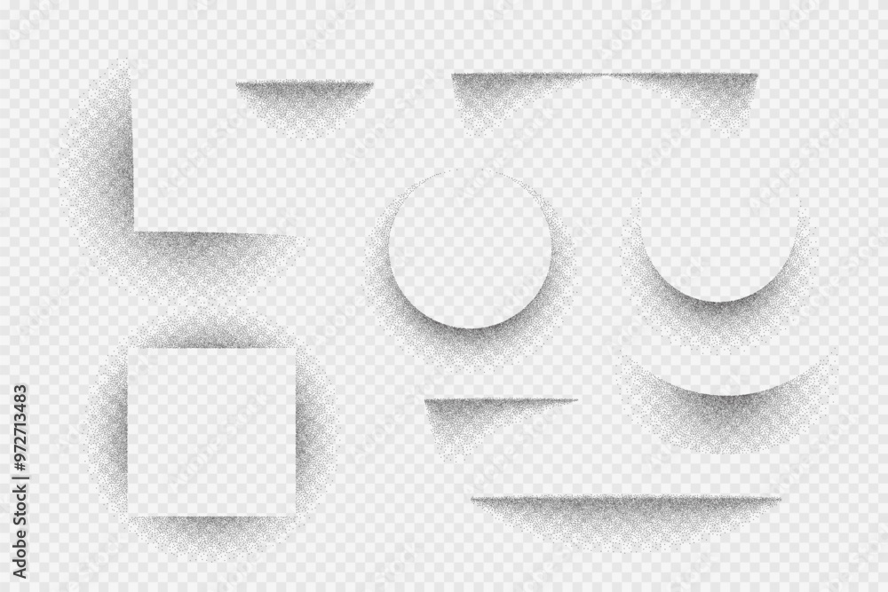 Poster spray dotted background with noise grain. round, square, oval, line abstract frames with shadow spra
