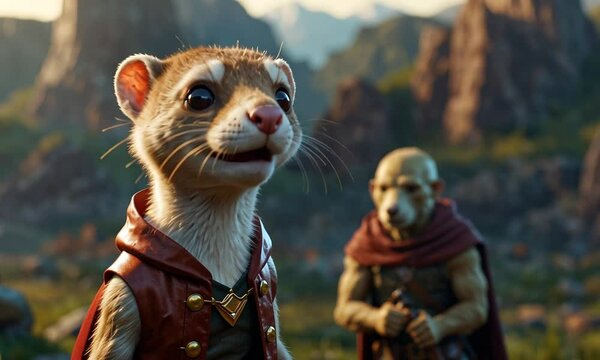 Weasel wearing a cape like a superhero