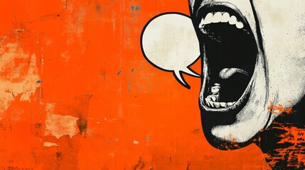 Composite collage image of screaming mouth speech bubble announce communication billboard comics zine minimal