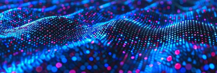 Abstract Digital Wave Of Binary Code, Big Data Visualization With Futuristic Cyberspace Landscape