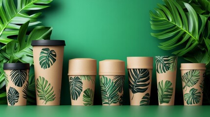 Fototapeta premium Tropical Leaves Coffee Cups.