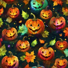 halloween pumpkins seamless pattern