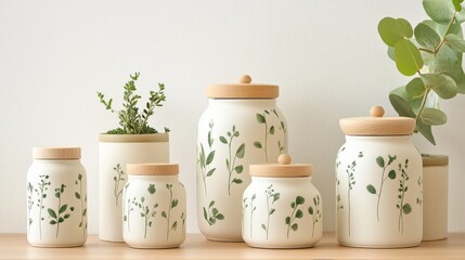 Ceramic Jars with Floral Design.
