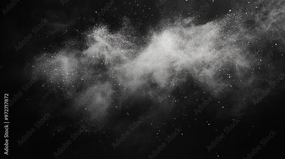 Poster white dust and scratches on black background - layer for photo editor. horizontal photography with c