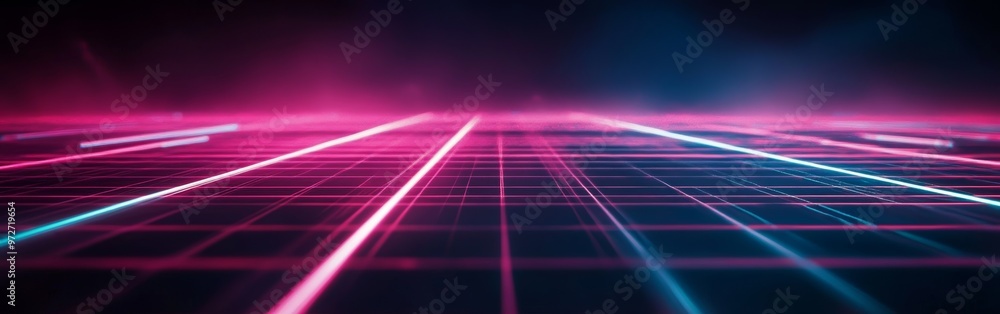 Aufkleber neon grid lines create a vibrant digital landscape with glowing pink and blue hues in a futuristic s