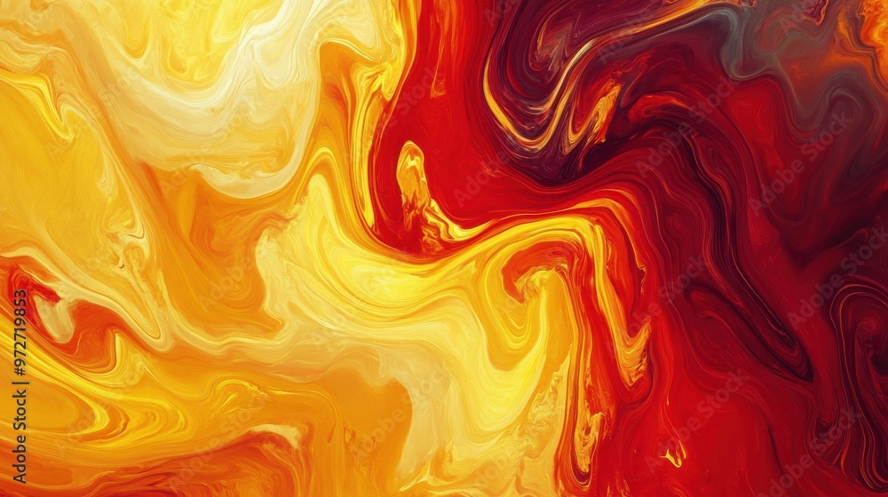 Poster vibrant swirls of red, orange, and yellow create a mesmerizing abstract artwork featuring fluid colo