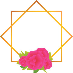 Golden geometric frame adorned with vibrant pink peonies, perfect for adding a touch of elegance