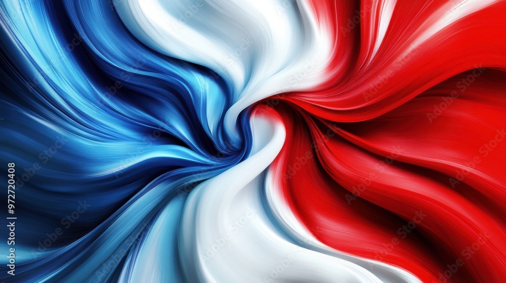 Aufkleber Swirling blue, white, and red fabric creating a dynamic representation of national colors in a vibrant and artistic display