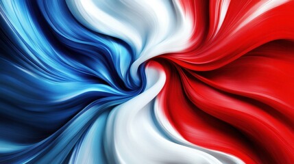 Swirling blue, white, and red fabric creating a dynamic representation of national colors in a vibrant and artistic display