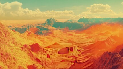 Naklejka premium Heatmap of a desert landscape, with intense reds and oranges marking the hottest areas and cooler blues in the shaded or elevated regions. 4K hyperrealistic photo.