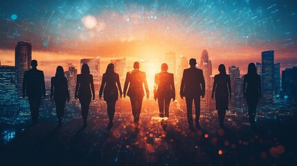 Fototapeta premium Silhouettes of business people, network