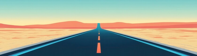 Fototapeta premium Front view of a road disappearing into the horizon, flat design with colorful animation, symbolizing endless possibilities