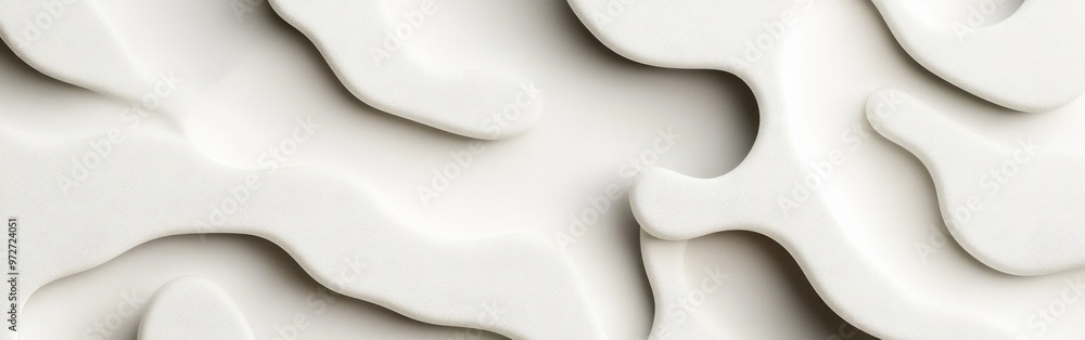 Poster Abstract texture pattern of smooth white waves created on a surface with unique curvilinear designs and soft shadows in natural light