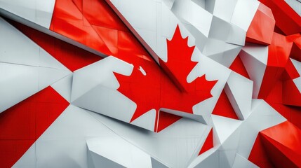 Three-dimensional abstract mural featuring the iconic Canadian flag with bold red and white colors...