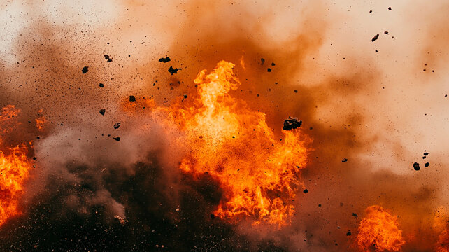 Intense flame and smoke explosion for background. Powerful combustion explosion with vivid flames and smoke trail.