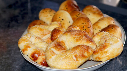 Delicious baked buns . High quality photo
