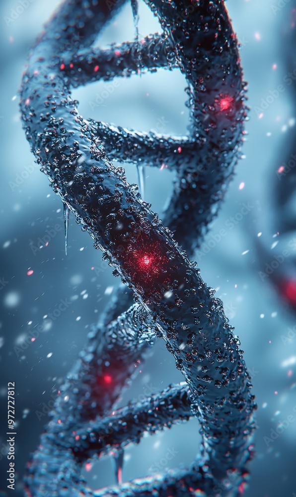 Poster close-up of two dna strands exhibiting unique structural patterns with vibrant details and intricate