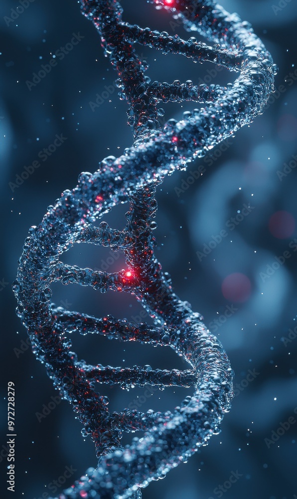 Aufkleber close-up view of two dna strands with glowing elements showcasing genetic structure and molecular bi