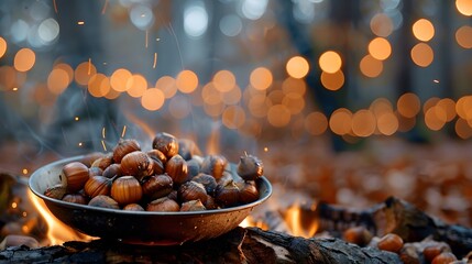 Traditional Autumn Roasted Chestnuts by the Fire