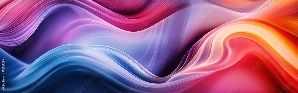 Poster Colorful abstract waves of light blend seamlessly in vibrant hues, creating a visually captivating pattern full of energy and movement