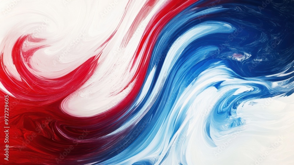 Poster abstract swirl of red and blue paint blending together in a dynamic artistic design for creative ins