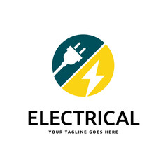 Electrical power plug logo. Current and voltage symbol.