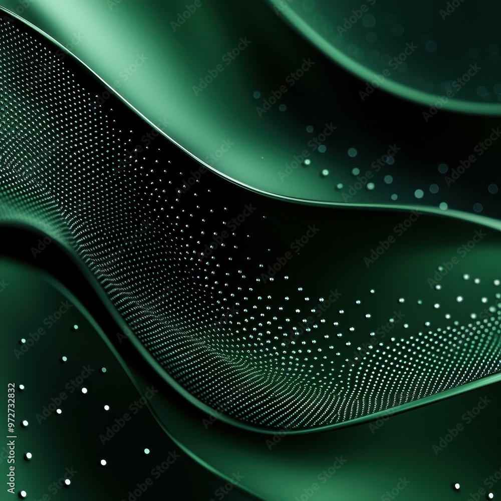 Poster abstract green waves with dotted textures creating a harmonious visual flow.
