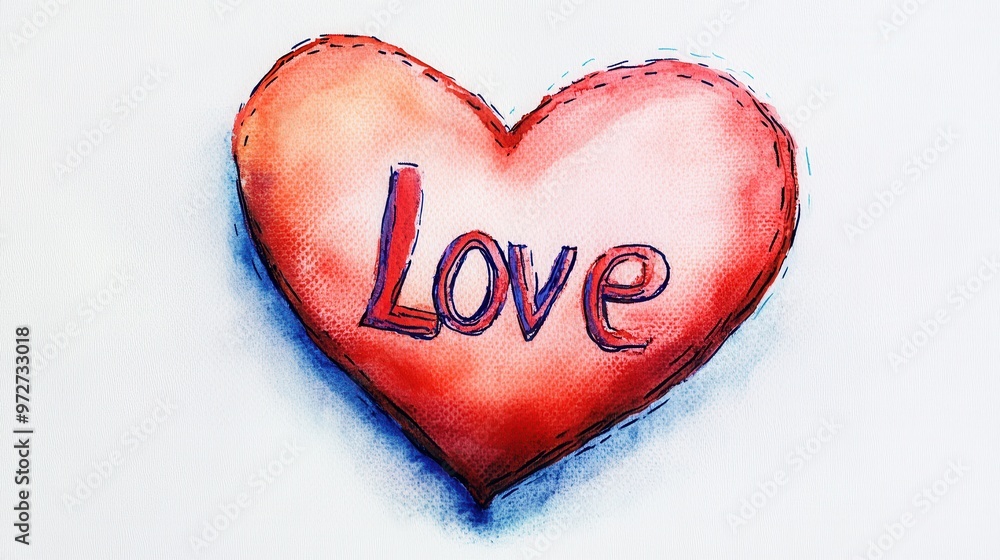 Poster A colorful hand-drawn heart with the word love inside, perfect for expressing affection and warmth in any setting