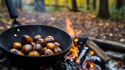 Traditional Autumn Roasted Chestnuts by the Fire