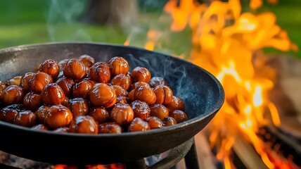 Traditional Autumn Roasted Chestnuts by the Fire