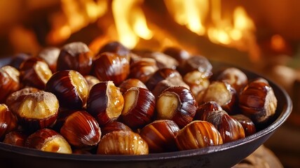 Traditional Autumn Roasted Chestnuts by the Fire