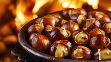 Traditional Autumn Roasted Chestnuts by the Fire