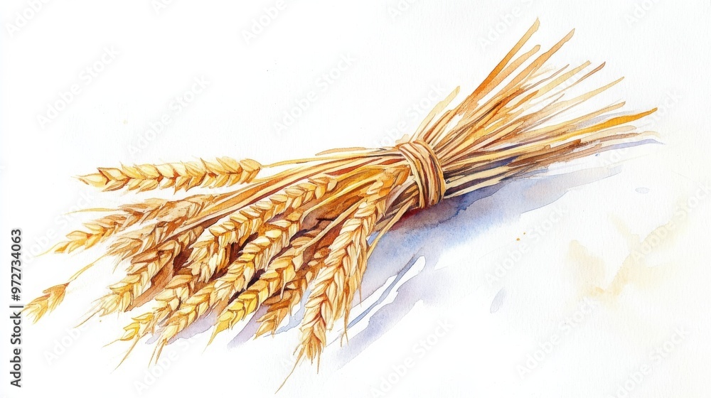 Poster a bundle of golden wheat stalks tied with twine resting on a soft background highlighting agricultur