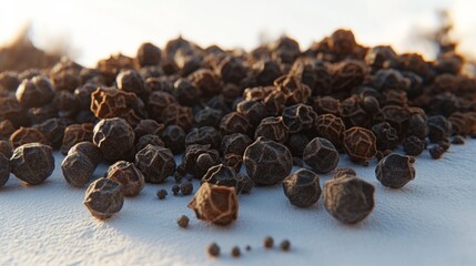 Fototapeta premium Black pepper, spice, scattered on a white background