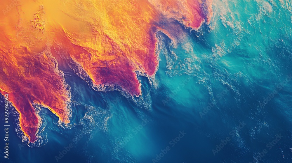 Poster dynamic heatmap of a river delta, showing temperature gradients in the water as it fans out into the