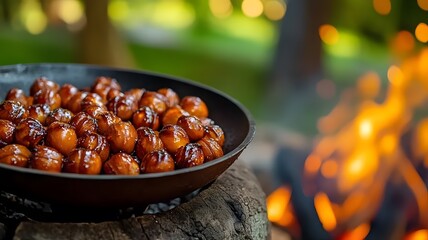 Traditional Autumn Roasted Chestnuts by the Fire