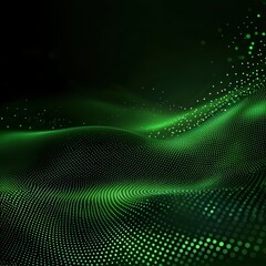 Dynamic green abstract waves with glowing dots creating a sense of depth and movement.