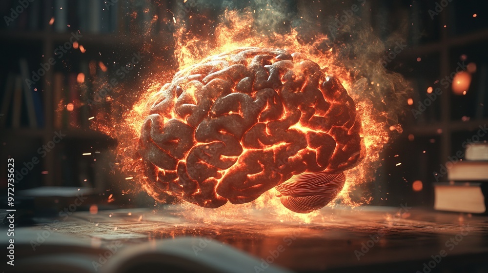 Aufkleber concept art of a human brain exploding with knowledge and creativity.