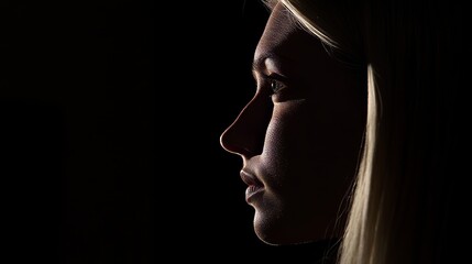 Obraz premium A demon woman faces the camera, with a black background, white eyes and a paranormal mystery behind her