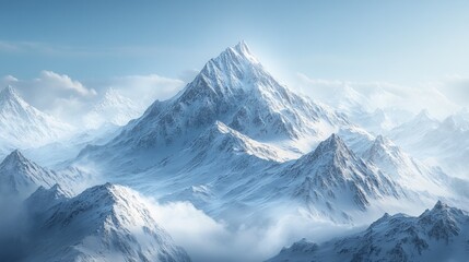 Snowy mountain peaks, where the silence is only broken by the wind, create an environment of solitude and majesty, perfect for those seeking winterâ€™s raw beauty. 4K hyperrealistic.