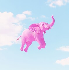 In an abstract landscape, an elegant pastel pink wild elephant hops gracefully across a desert landscape. Stock Illustration.