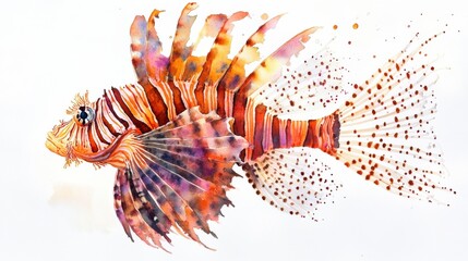 Artistic depiction of a colorful lionfish swimming gracefully in clear waters, showcasing its vibrant fins and intricate patterns