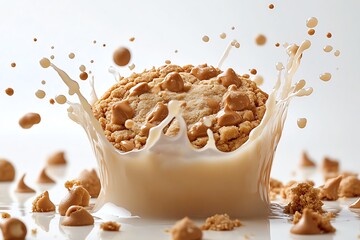 Chocolate chip cookie with milk splash.