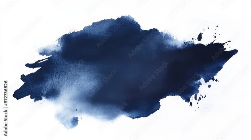 Poster dark blue watercolor splash on white background with unique texture and abstract artistic flair, per