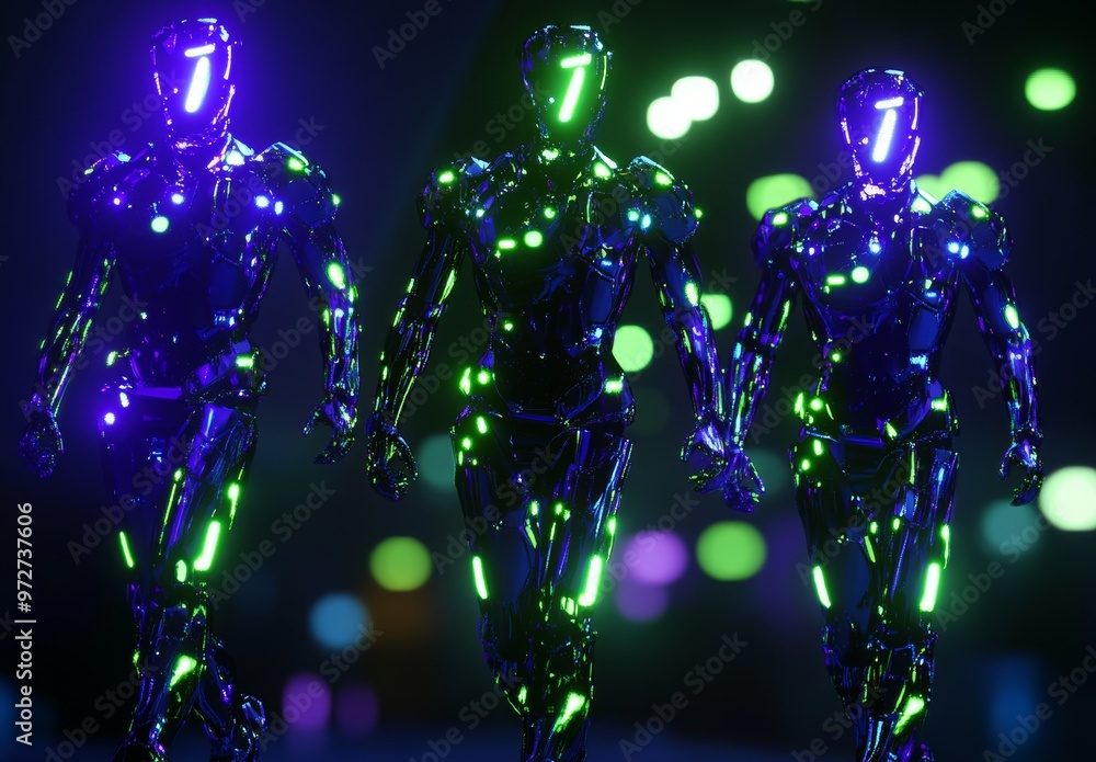Poster a re-union of the men's team in a cyberpunk city. a concept of sci-fi and futuristics.