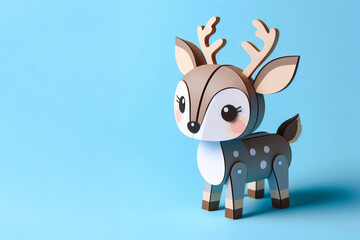 Obraz premium Cute paper craft deer on blue background